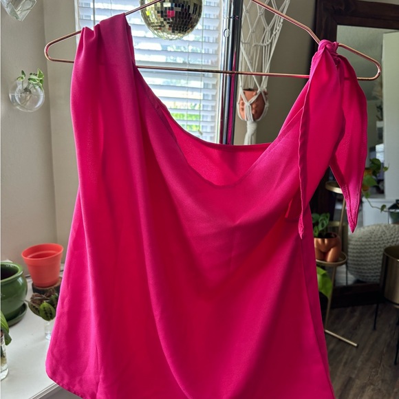 Knot Asymmetrical Neck Solid Blouse - Picture 6 of 6